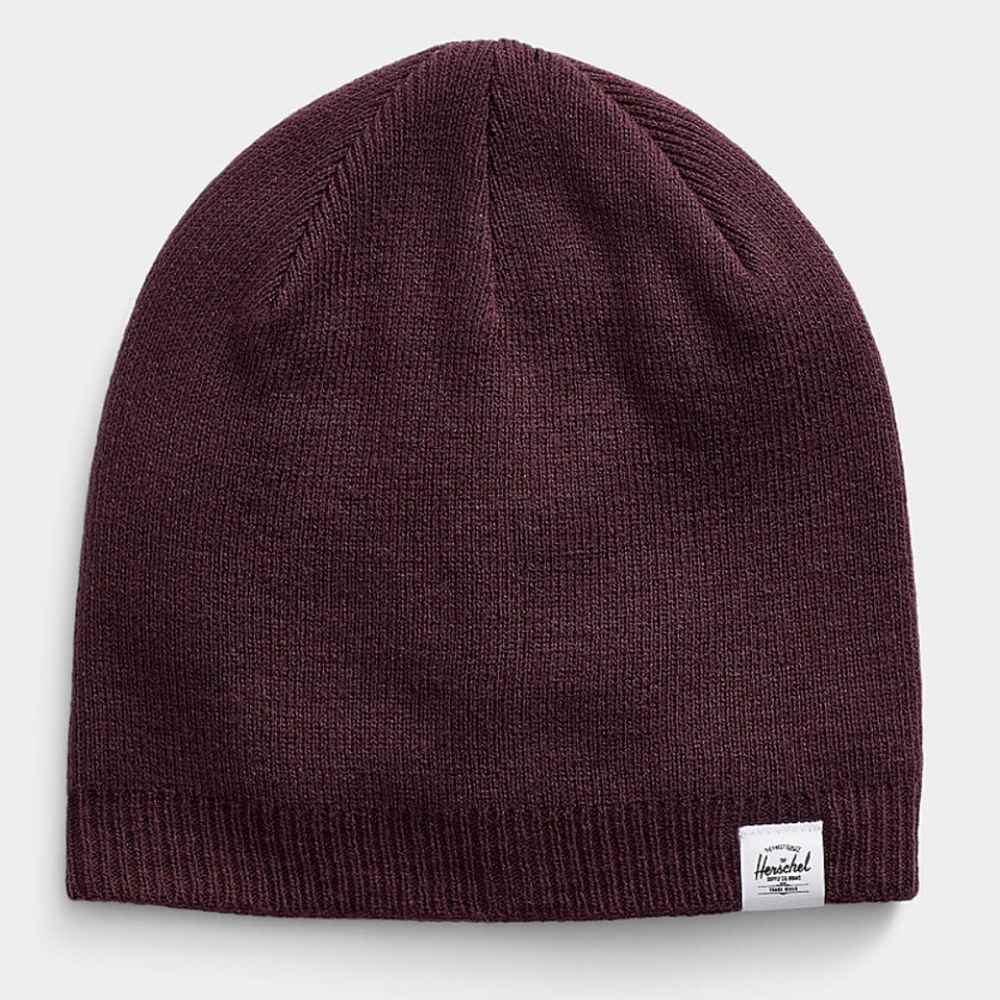 Herschel Blair unisex eggplant plum ribbed trim solid tuque hat beanie NWT